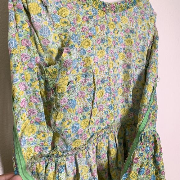 Vintage 50s Home Made Floral Seersucker Day Dress Modern Sz 2 Short Sleeve Knee - Picture 7 of 8